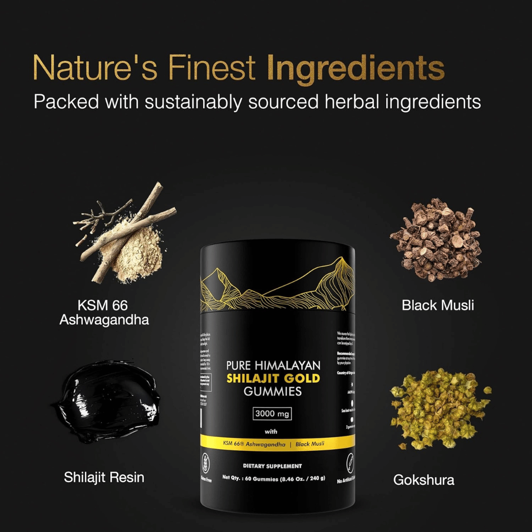 Himalayan Shilajit Gummies – Energy & Vitality Supplement with Ashwagandha & Gokshura – Vegan, Sugar-Free
