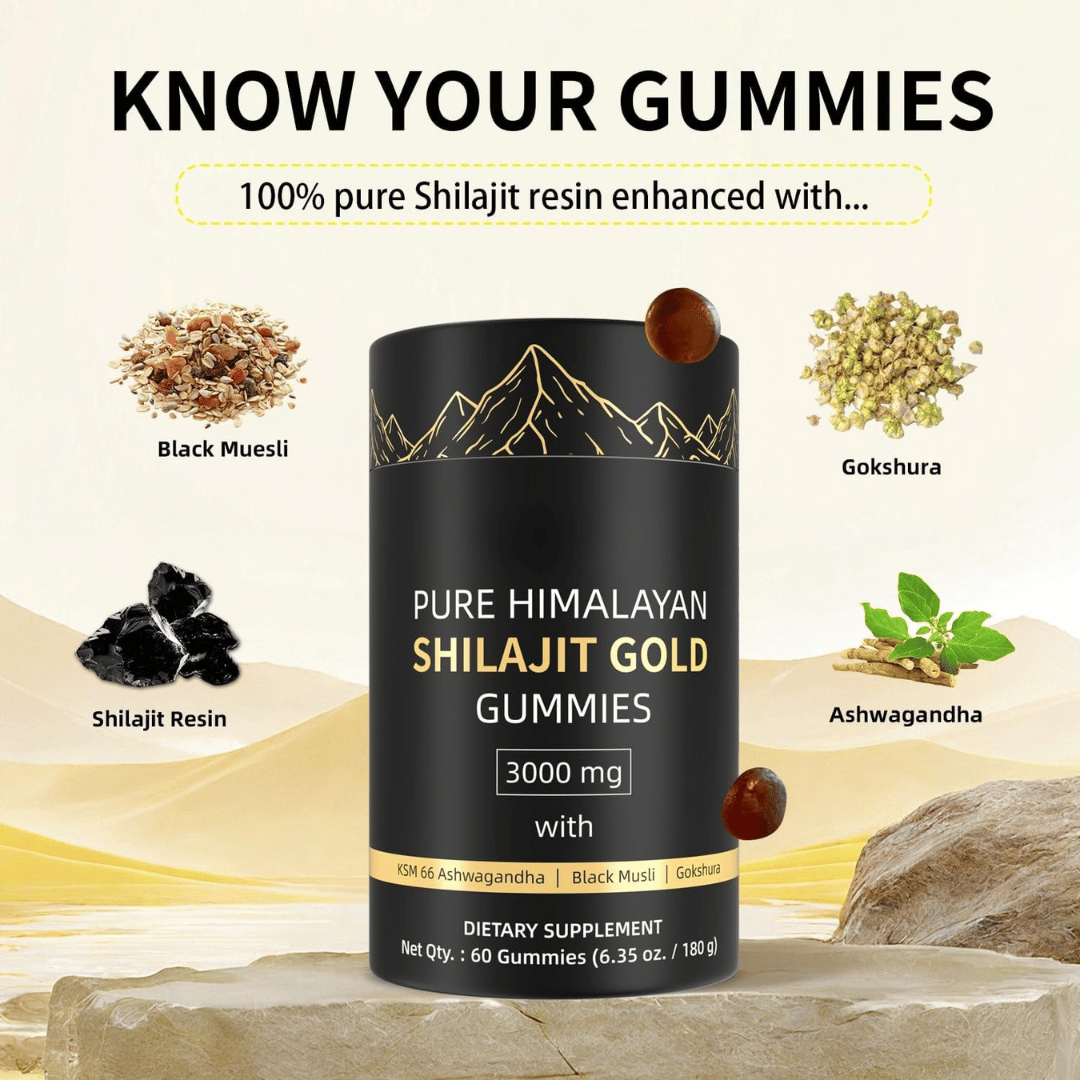 Himalayan Shilajit Gummies – Energy & Vitality Supplement with Ashwagandha & Gokshura – Vegan, Sugar-Free