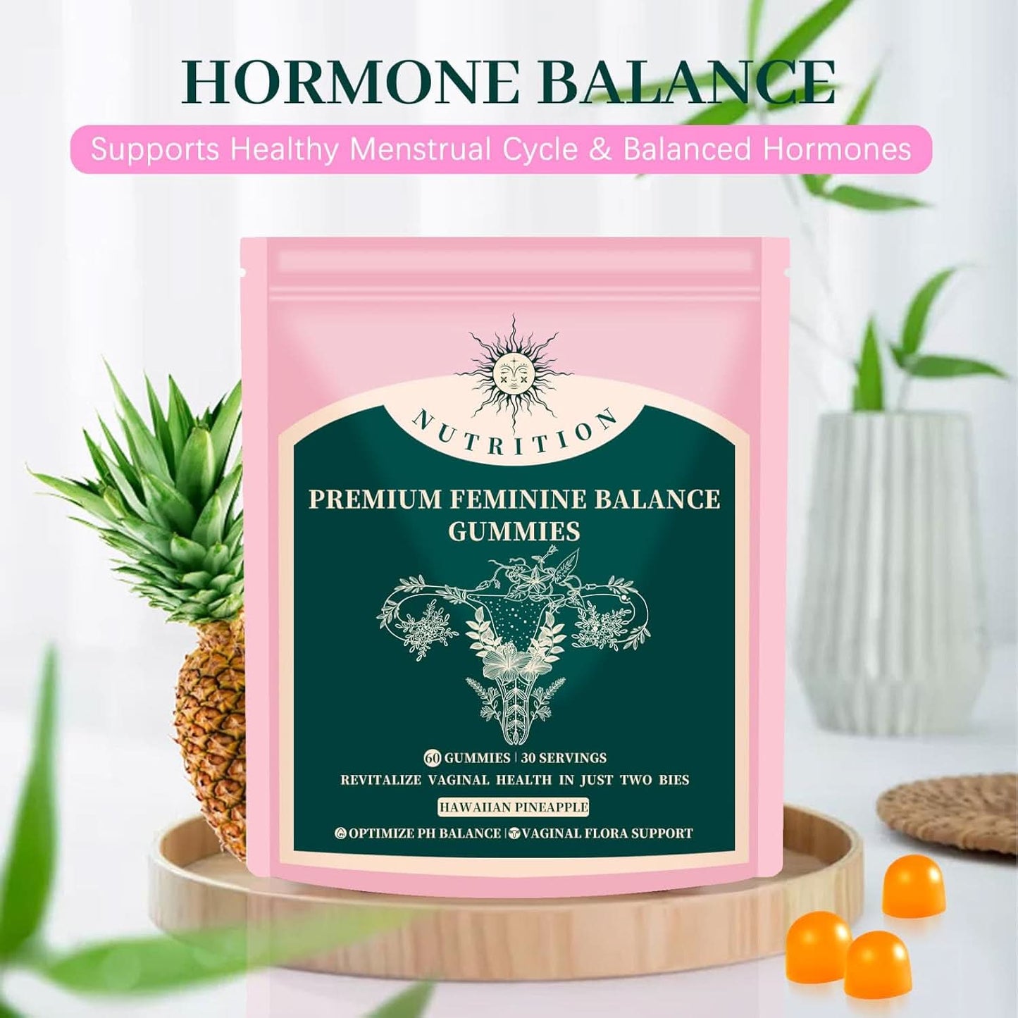 pH Balance Gummies for Women – Pineapple Flavor, Immune & Gut Support | Vegan, 60 Gummies