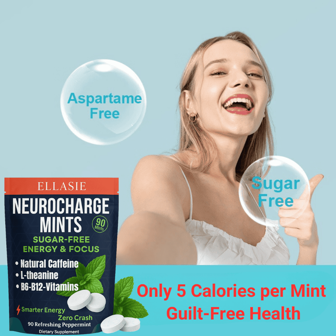 Neuro Mints: Energy & Focus Supplement with Natural Caffeine + L - Theanine & B Vitamins for Mental Clarity | Energy Gums by Ellasie