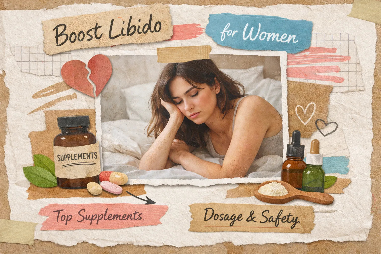 Woman comparing supplement labels and safety information for low libido
