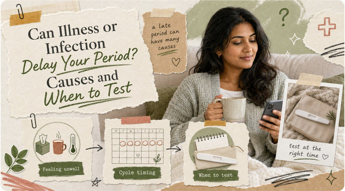 South Asian woman checking whether illness or infection can delay a period and when to test