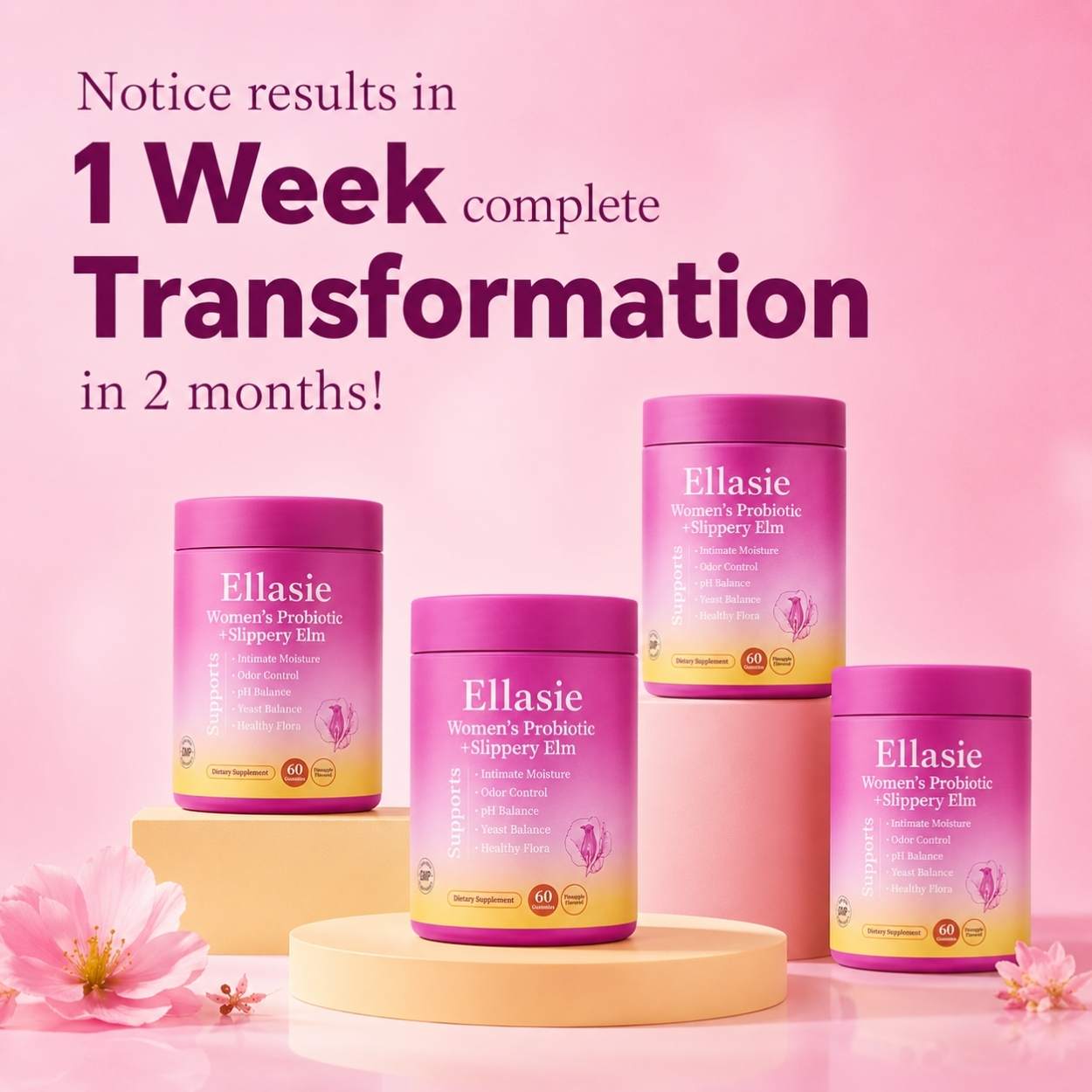 Two gummies daily feminine wellness routine with Ellasie slippery elm moisture gummies
