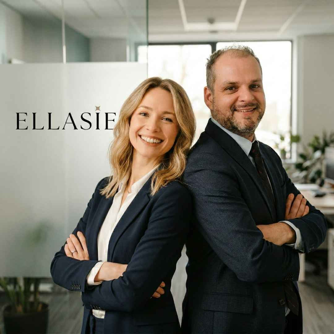 Andre and Ella founders of Ellasie in a professional photoshoot at the ellasie office