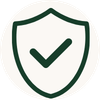 A dark green shield icon with a checkmark inside, centered on a light gray background.