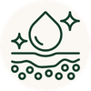 A small illustrated droplet icon with sparkles above a wavy line and small circular marks, likely representing a skincare or cosmetic product feature rather than a physical product photo.