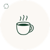 A simple line drawing of a steaming coffee cup centered on a very light gray background.
