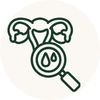 A simple line icon showing a magnifying glass over a small circular target or dial, rendered in dark green on a light gray background.