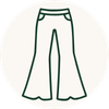 A simple line drawing of a pair of flared pants or wide-leg trousers on a white background, used as a generic apparel icon rather than a real product photo.