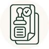 A flat vector-style icon showing a document or folder with a checklist mark, rendered in dark teal-green on a light gray background.
