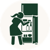 icon with a women in a fridge with a door opened