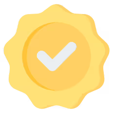 Yellow badge with a white check mark on a transparent background