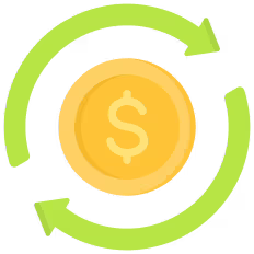 Coin with a dollar sign surrounded by green arrows on a transparent background