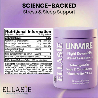 Cápsulas UNWIRE PM Ashwagandha para apoiar o sono das mulheres