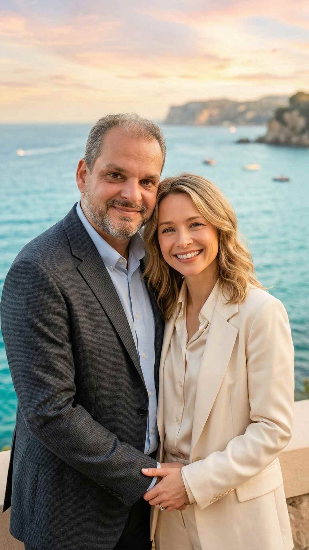 Andre and Ella founders of Ellasie supplements in a lifestyle photo with a sea background