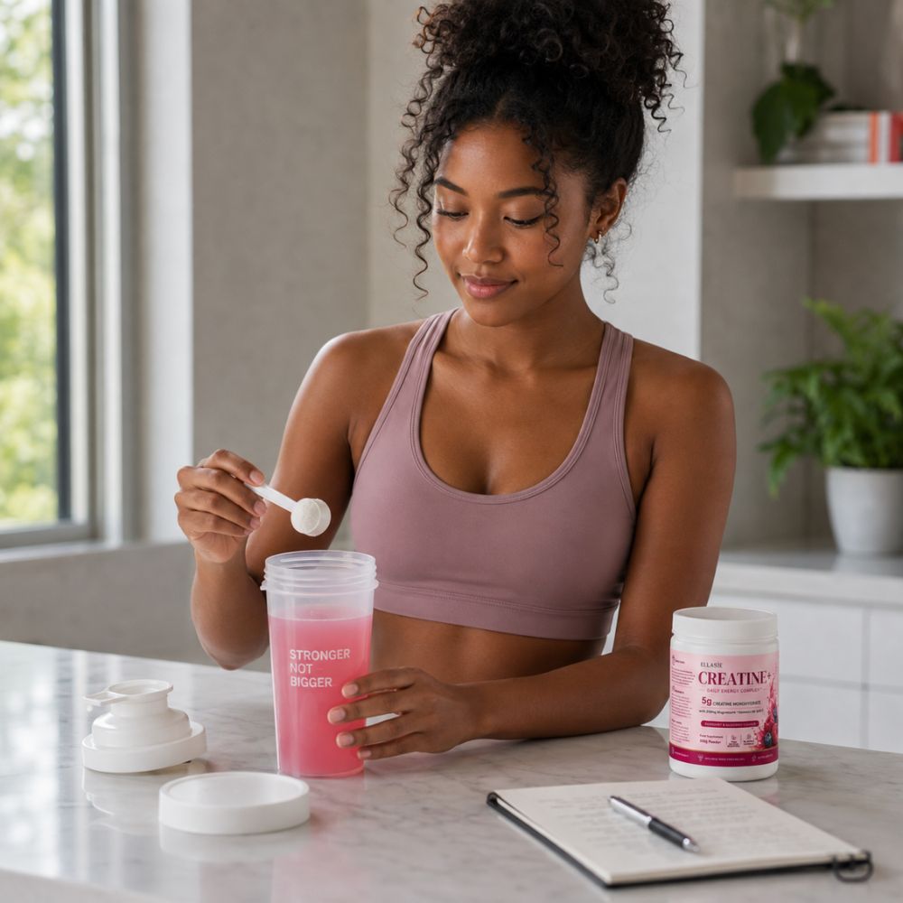 women mixing creatine powder in a kitchen counter