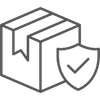 A simple line icon of a package with a shield, commonly used to represent shipping, security, or a reliable order status.