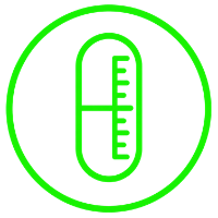 A bright green digital thermometer icon inside a matching green circular border on a white background.