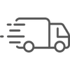 A simple line icon of a delivery truck with motion lines, commonly used to represent shipping or delivery service.
