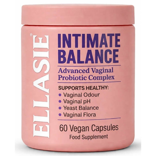 Pink container of ELASITE Intimate Balance Probiotic Complex on a white background