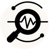 A minimalist black and white vector icon depicting a magnifying glass over a heartbeat or wave line, representing a medical or diagnostic concept.