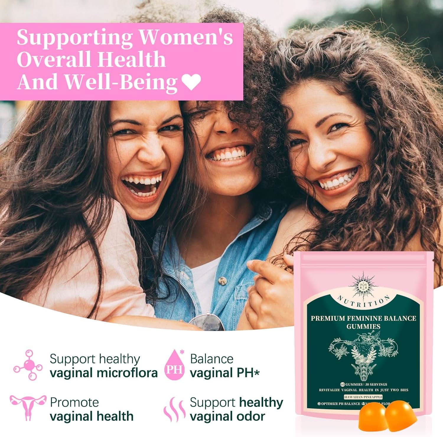 Happy Women Taking Ellasie Feminine Gummies – Daily pH & Gut Health Support Supplement
