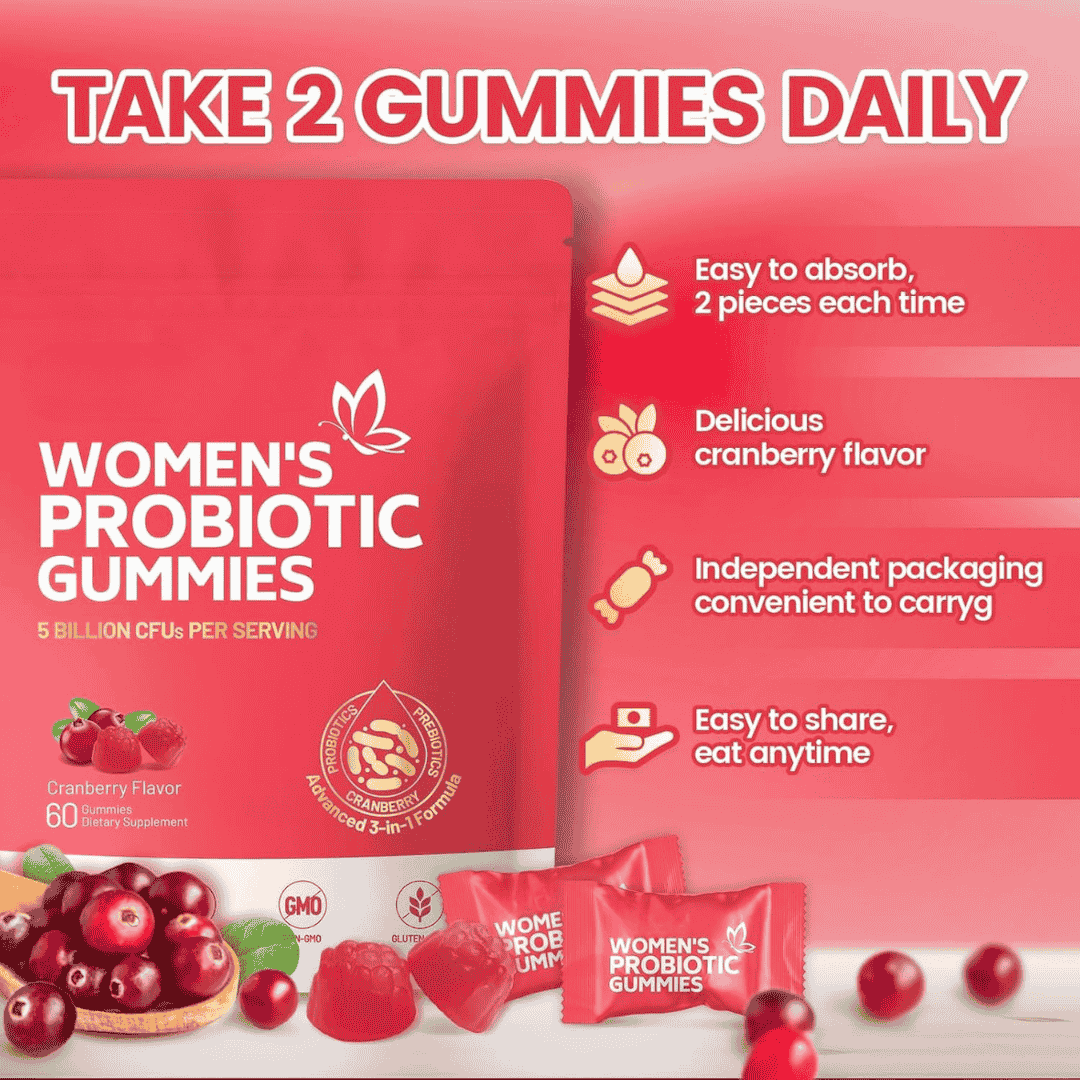 Ellasie Cranberry Probiotic Gummies – 5 Billion CFU | Urinary & Vaginal Balance Support | Vegan, Sugar - Free | Supplements > Probiotic Gummies by Ellasie