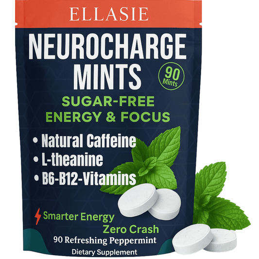 Neuro Mints: Energy & Focus Supplement with Natural Caffeine + L - Theanine & B Vitamins for Mental Clarity | Energy Gums by Ellasie
