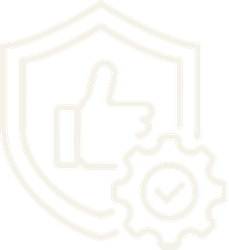 White geometric logo on a white background