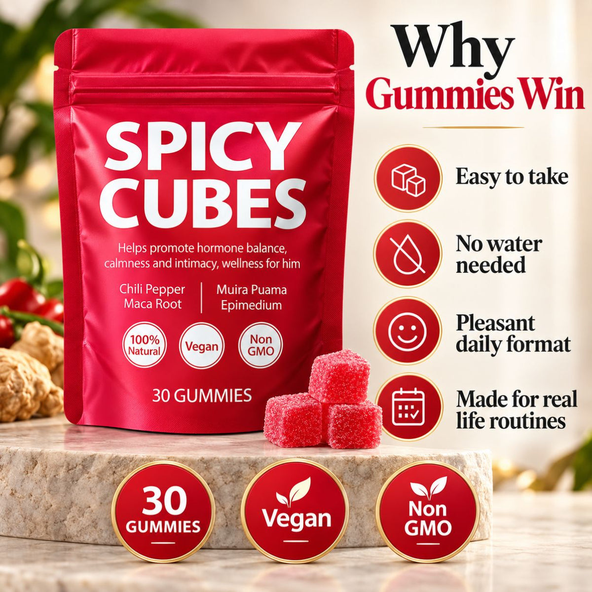 Spicy Cubes Hot Peach Gummies