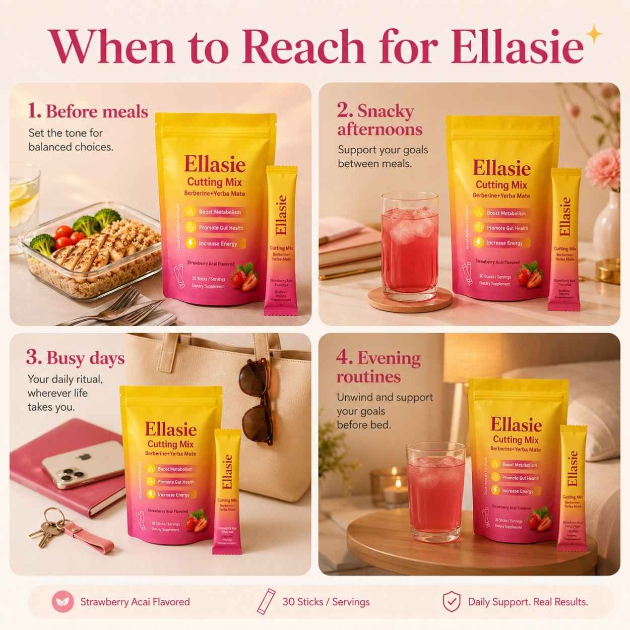 When to use Ellasie Berberine Cutting Drink Mix before meals, during snacky afternoons, busy days and evening routines
